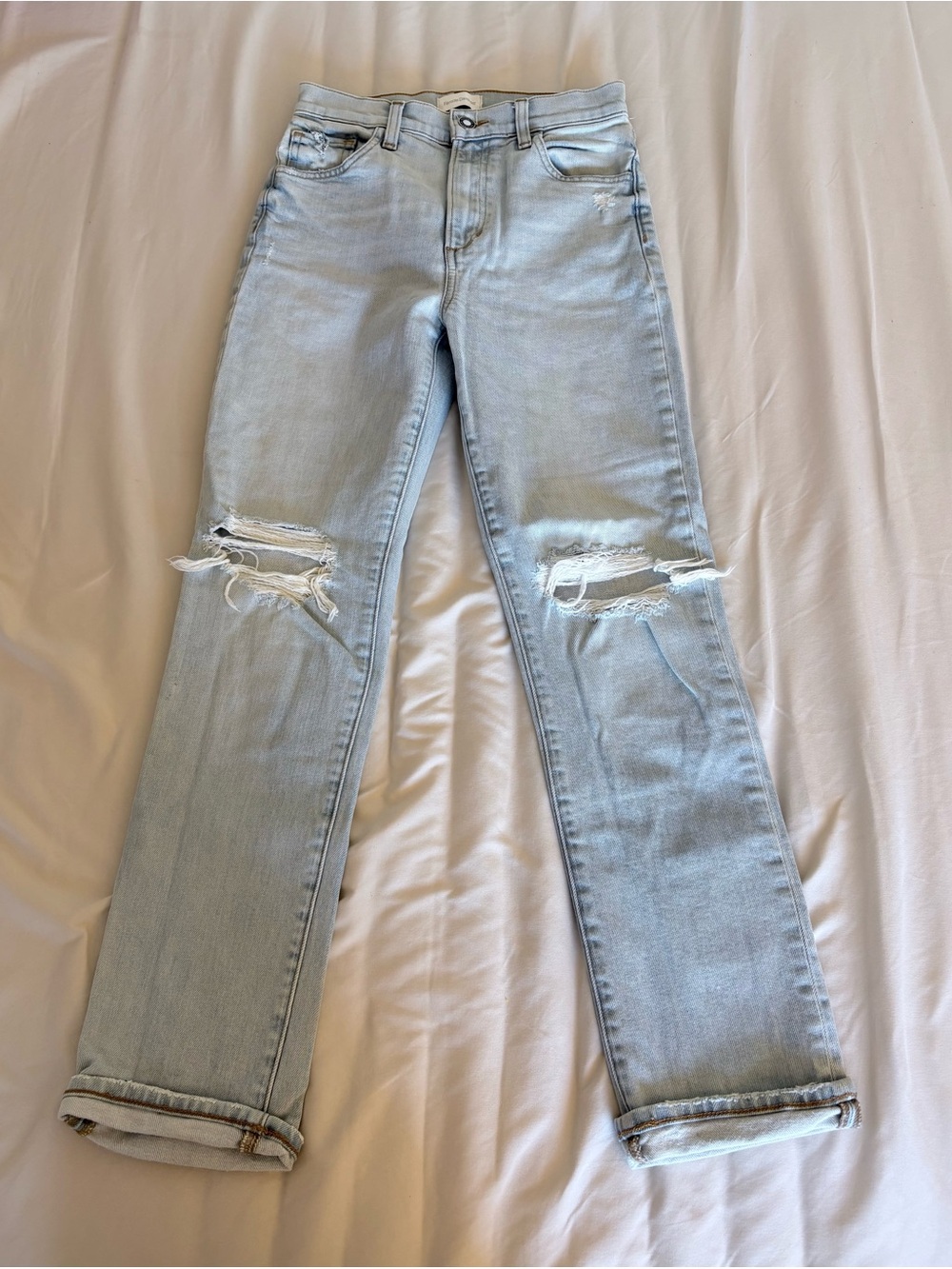 Favorite Daughter Light Blue Distressed Straight Leg Jeans